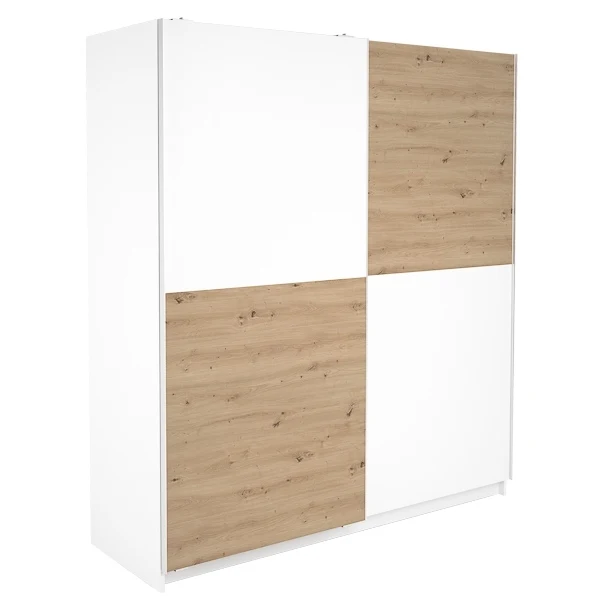 Armario 2 Puertas Correderas · Blanco Poro y Roble Albar · 180x60x200 cm