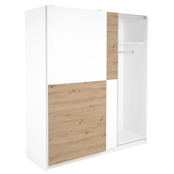 Armario 2 Puertas Correderas · Blanco Poro y Roble Albar · 180x60x200 cm