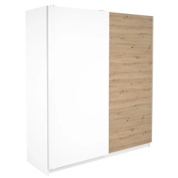 Armario 2 Puertas Correderas · Blanco Poro y Roble Albar · 180x60x200 cm