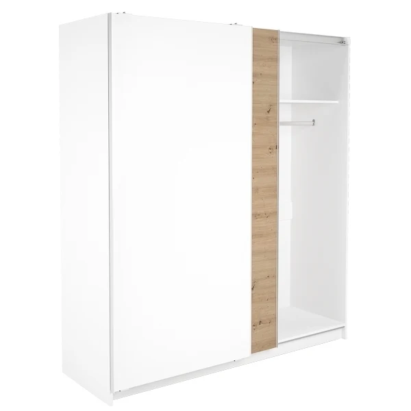 Armario 2 Puertas Correderas · Blanco Poro y Roble Albar · 180x60x200 cm