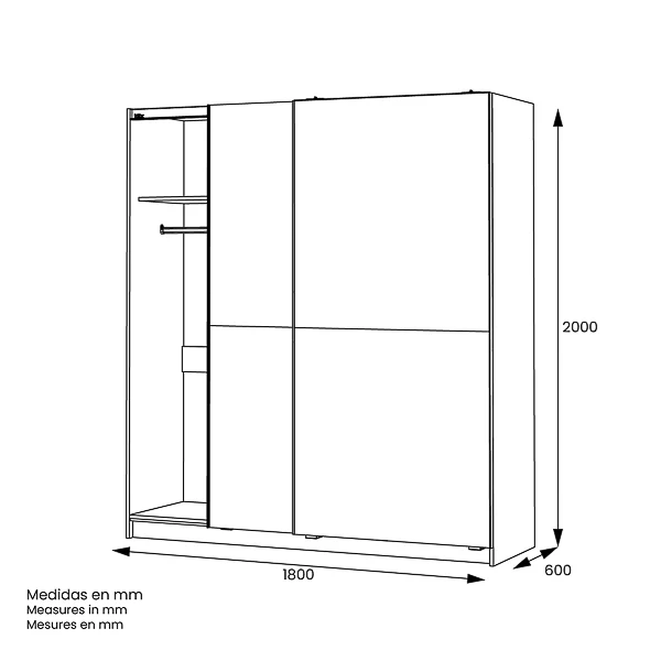 Armario 2 Puertas Correderas · Blanco Poro · 180x60x200 cm