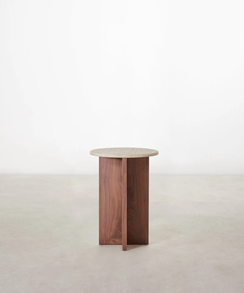 Mesa Auxiliar en Madera y Travertino Tapia (55x40)