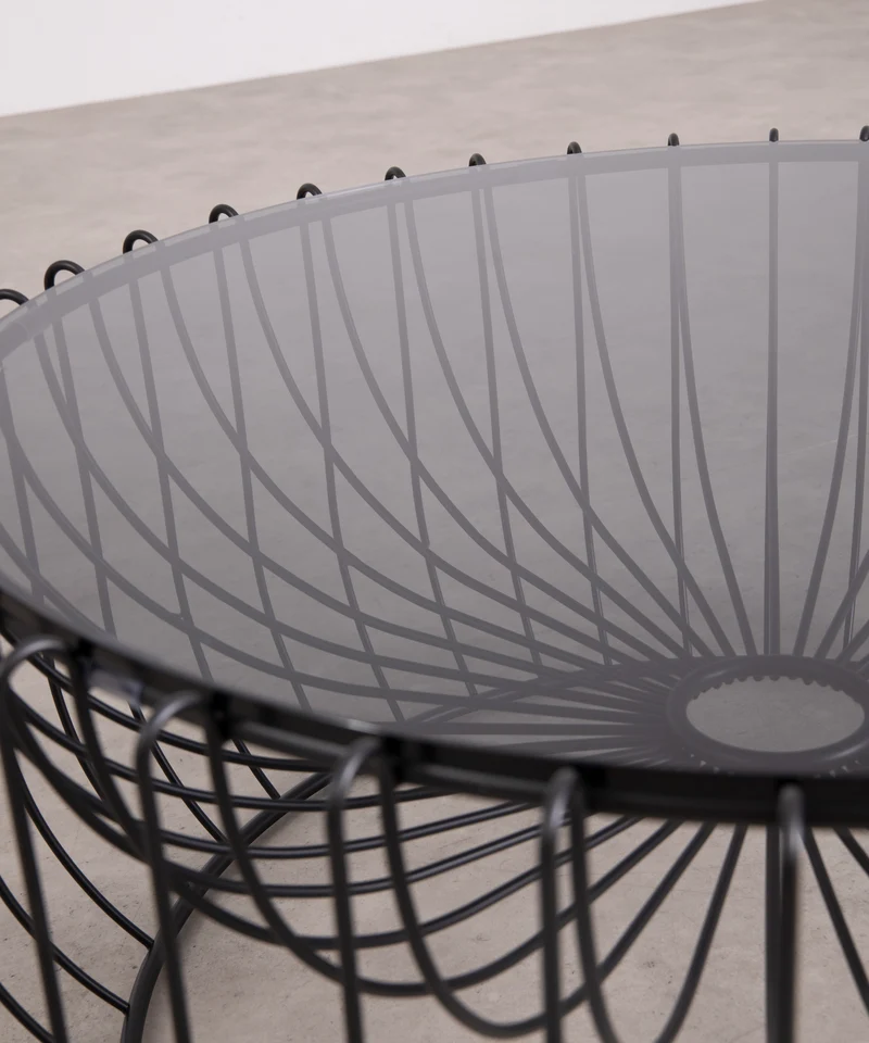 Mesa de Centro Redonda en Cristal Templado y Metal Katrin (Φ74.5 cm)