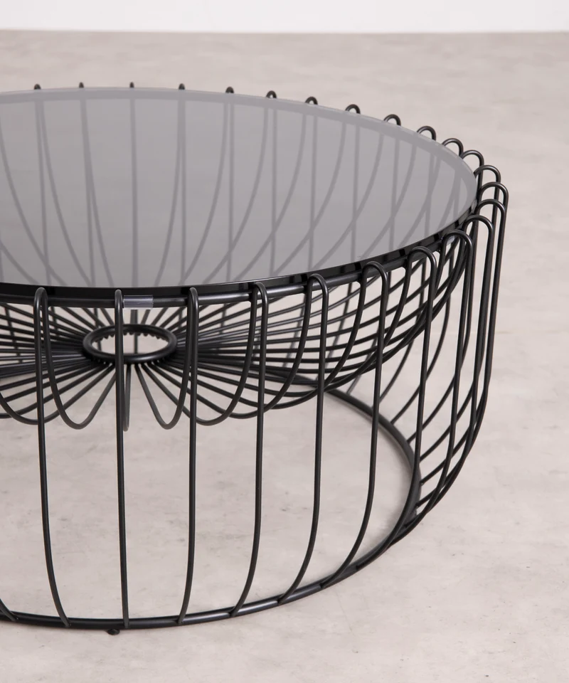 Mesa de Centro Redonda en Cristal Templado y Metal Katrin (Φ74.5 cm)