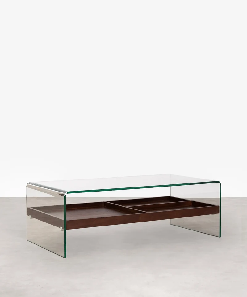 Mesa Centro de Cristal Templado y Madera Corina (110x55 cm)
