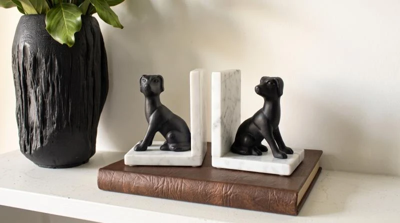 PERROS SUJETA LIBROS DECORATIVO EN METAL Y MARMOL