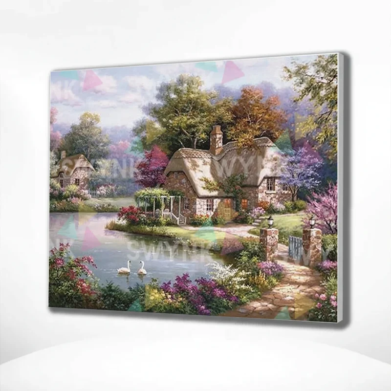 Painting by numbers House in Forest with Swans