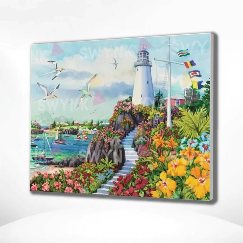 Painting by numbers Lighthouse with birds