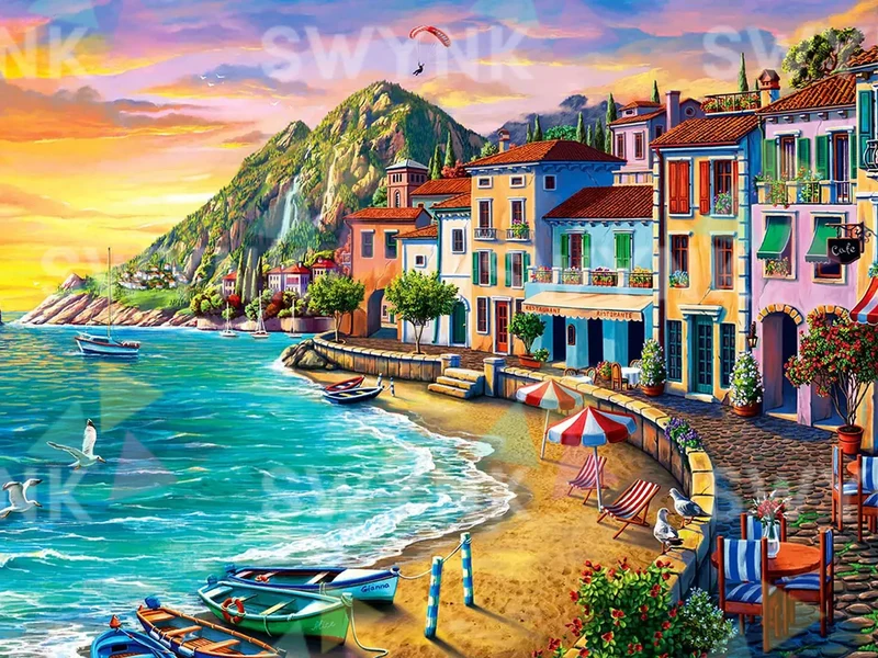 Painting by numbers Colourful houses by the sea