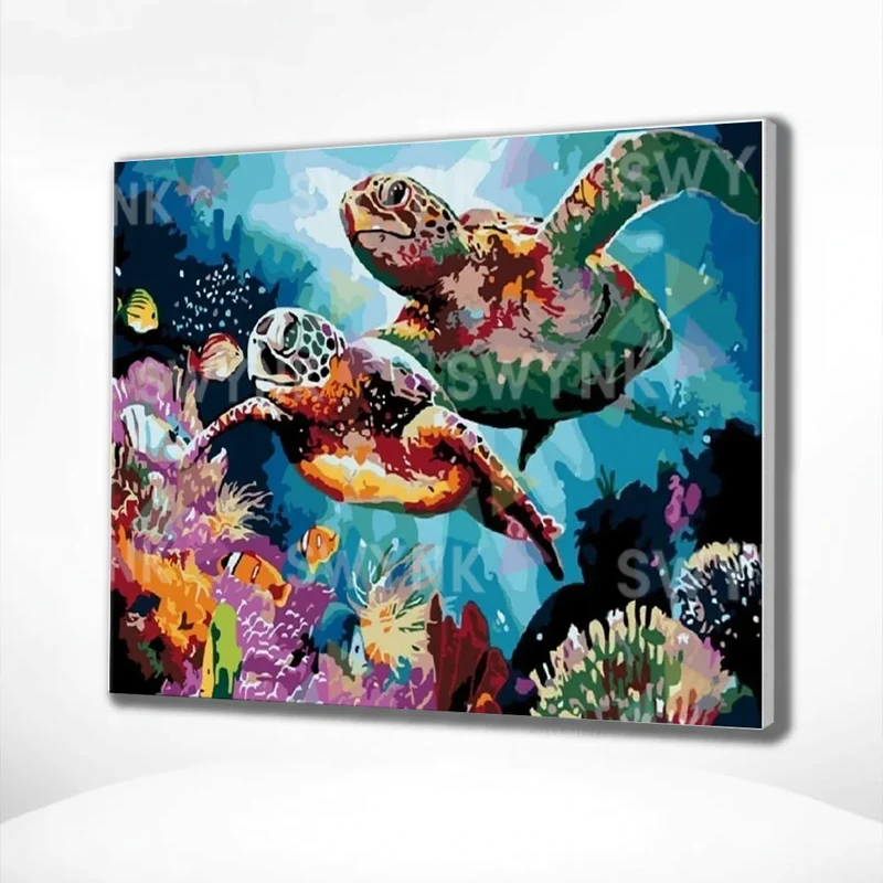Painting by numbers Turtles with Fish in the Sea