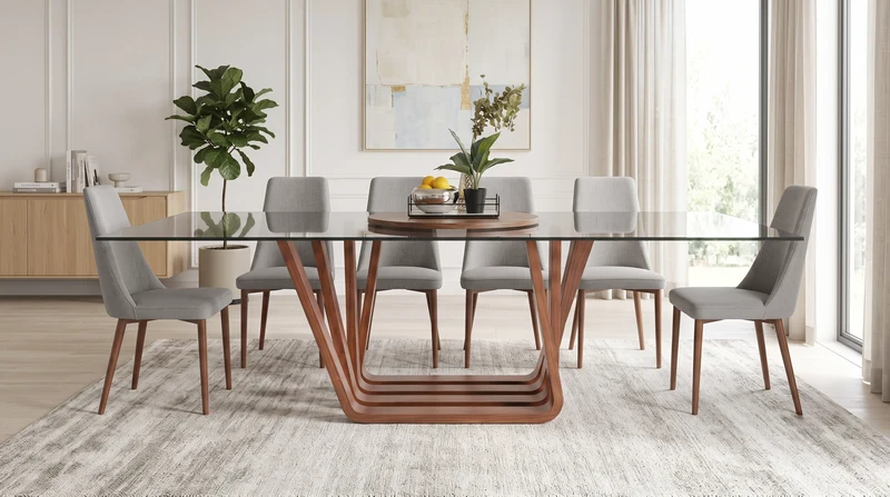 LAMM II MESA COMEDOR ENCHAPADO CON CRISTAL