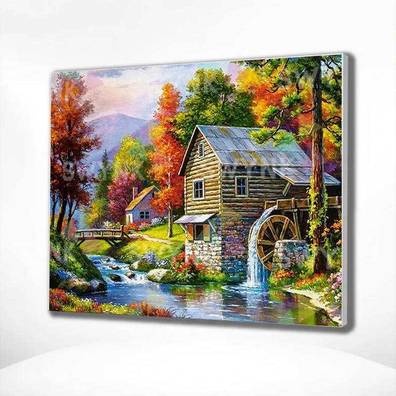 Painting by numbers House with Water Mill