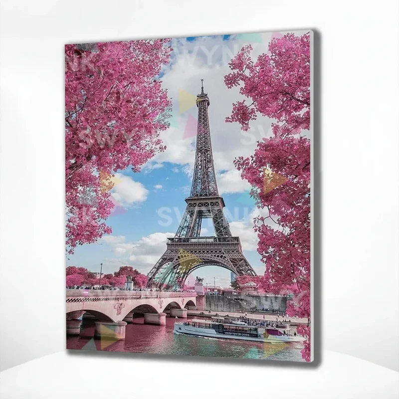Painting by numbers Paris with Pink Trees