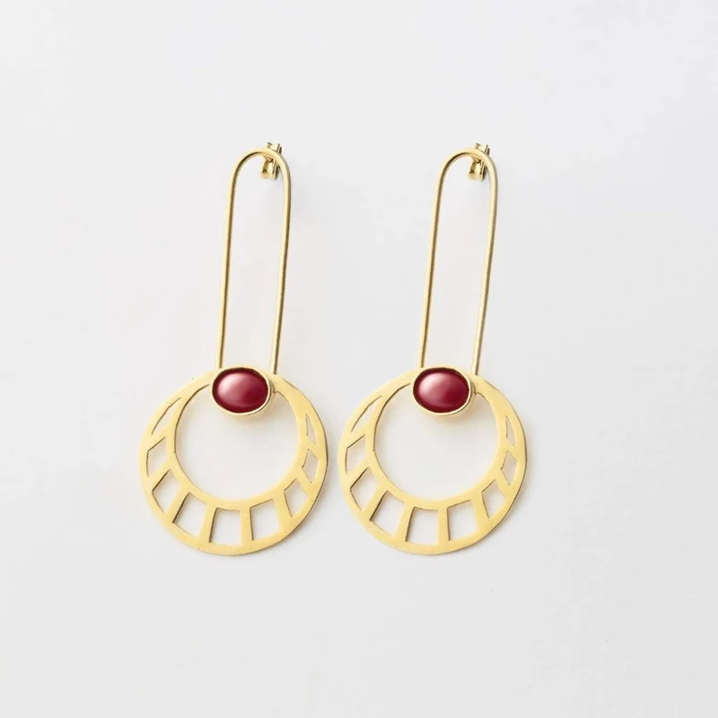 PENDIENTES LATÓN CHAPADO ORO ALTA CALIDAD (GRANATE)