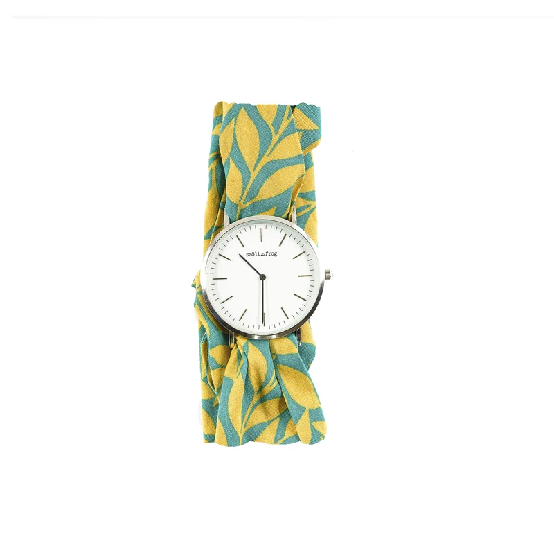 RELOJ ESFERA PLATA CORREA TELA HOJAS