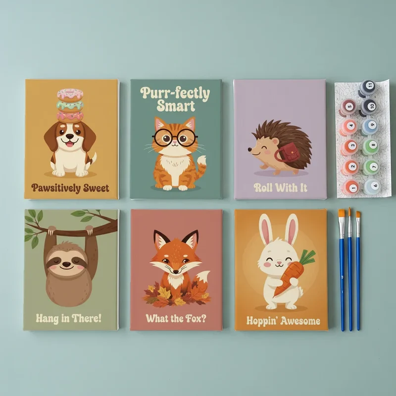 Animal Puns Parade - Mini Painting by numbers Set of 6