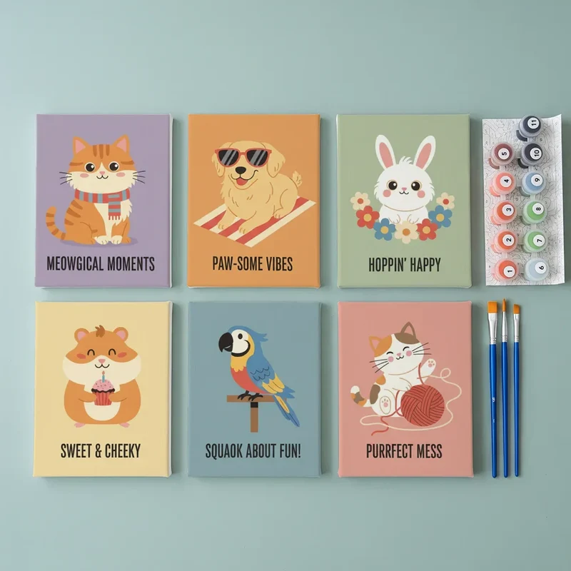 Quirky Pets Club - Mini Painting by numbers Set of 6