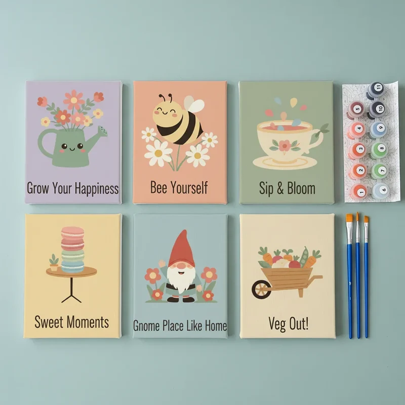 Whimsical Garden Party - Mini Painting by numbers Set of 6
