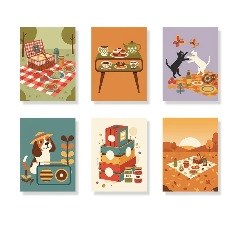Retro Picnic Vibes - Mini Painting by numbers Set of 6