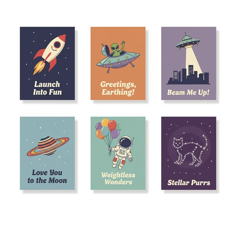Retro Space Wonders - Mini Painting by numbers Set of 6