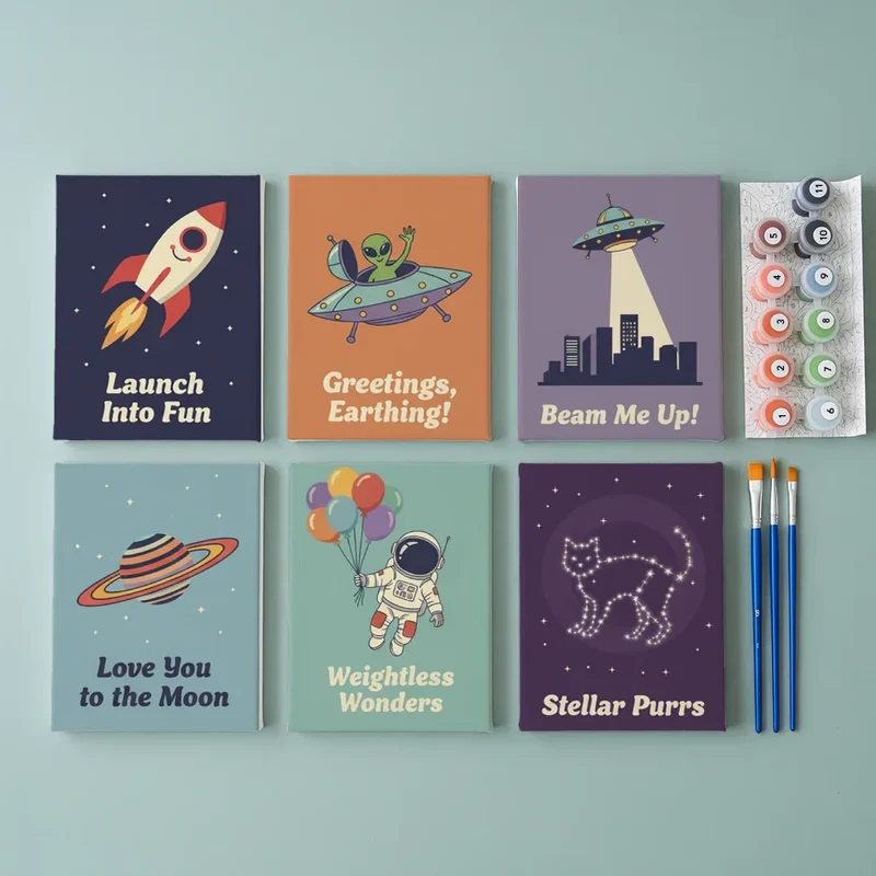 Retro Space Wonders - Mini Painting by numbers Set of 6