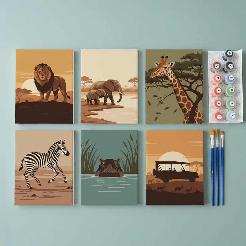 Safari Adventure - Mini Painting by numbers Set of 6