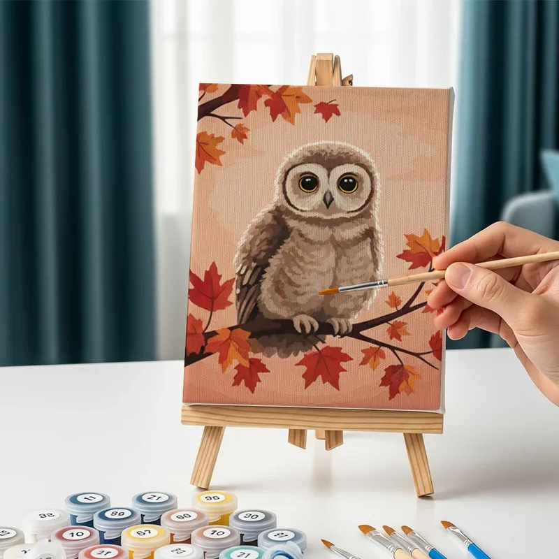 Tawny owl at dusk - Mini Painting by numbers Set of 6