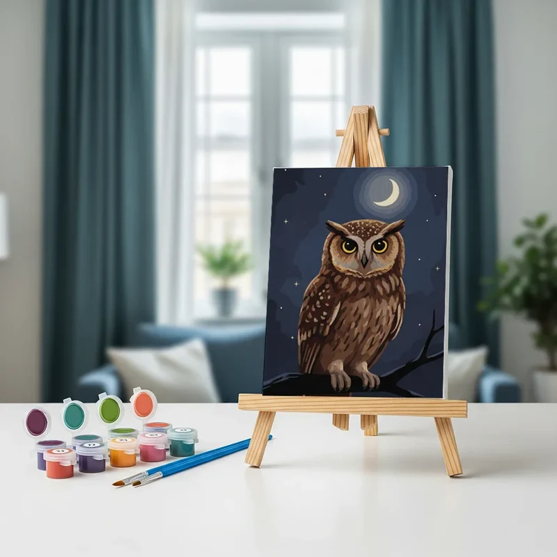 Tawny owl at dusk - Mini Painting by numbers Set of 6