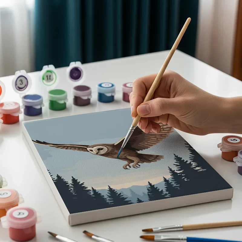 Tawny owl at dusk - Mini Painting by numbers Set of 6