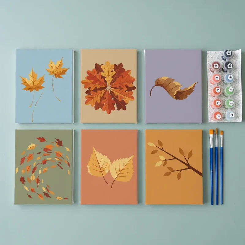 Whispering Autumn Leaves - Mini Painting by numbers Set of 6