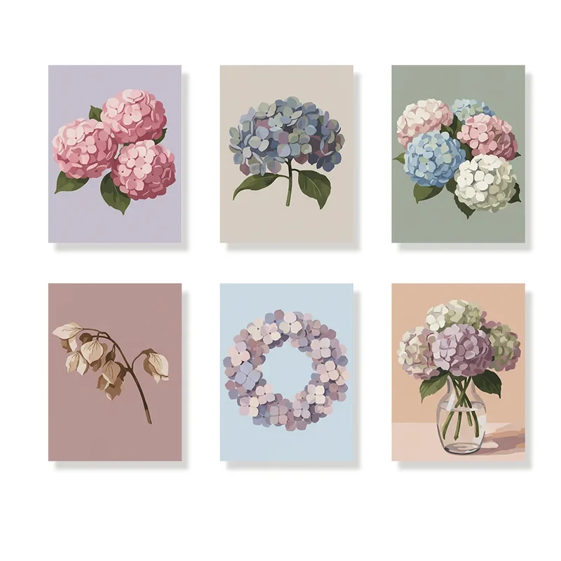 Hydrangea Farewell - Mini Painting by numbers Set of 6