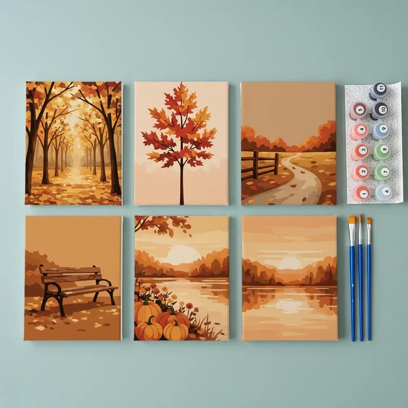 Crunchy Leaves & Warm Air - Mini Painting by numbers Set of 6