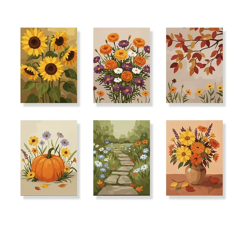 Seasonal Flowering - Mini Painting by numbers Set of 6