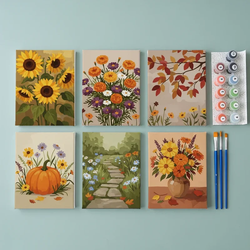 Seasonal Flowering - Mini Painting by numbers Set of 6
