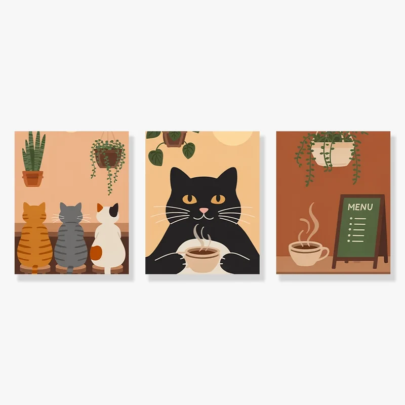 Cosy cat café - Mini Painting by numbers Set of 3