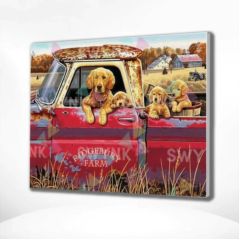 Painting by numbers Dogs in a Red Car