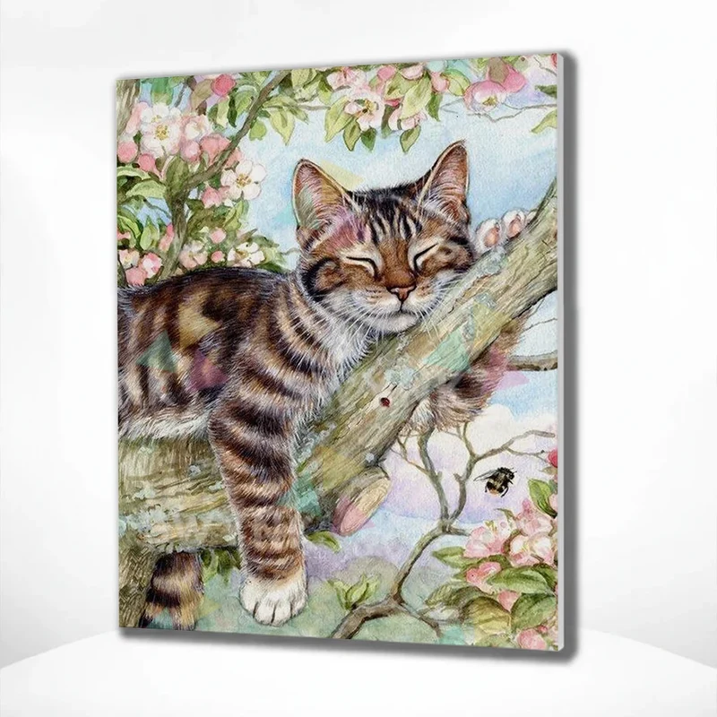 Painting by numbers Sleeping Cat in Tree