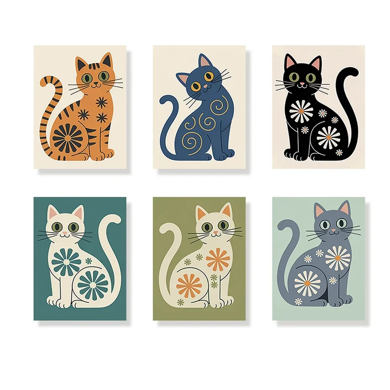 The Mod Cats Collection - Mini Painting by numbers Set of 6