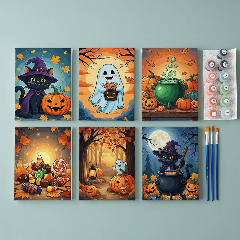 Trick or Treat magic - Mini Painting by numbers Set of 6