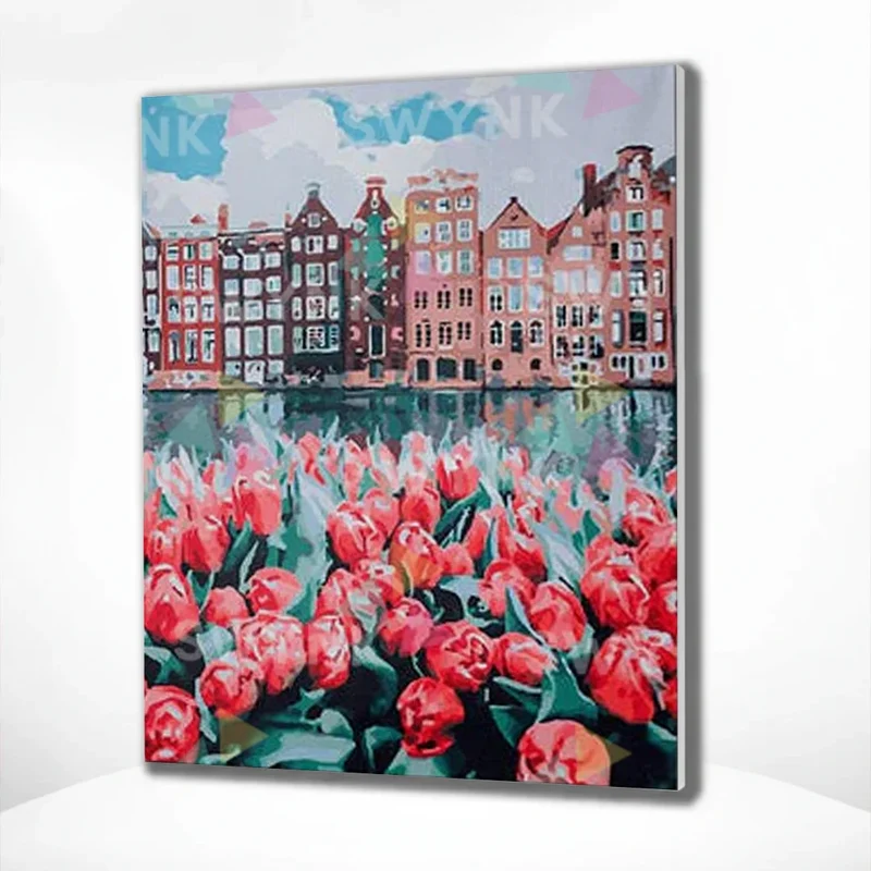 Painting by numbers City with flowers