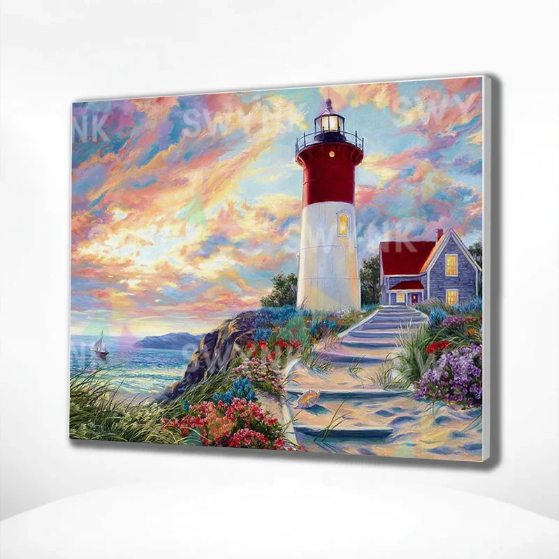 Painting by numbers Lighthouse Sunset