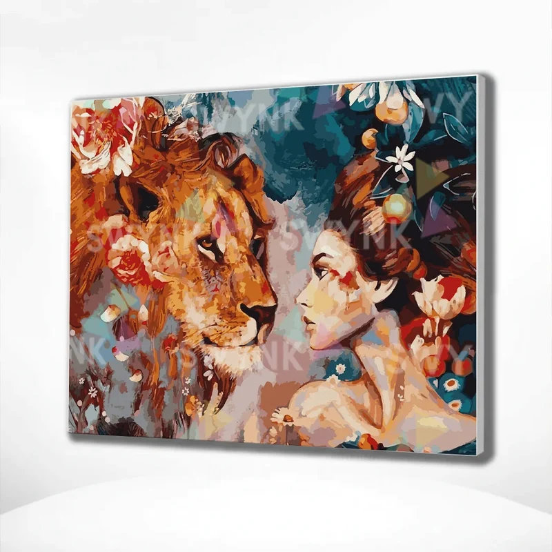 Painting by numbers Lion with Flowers and Woman