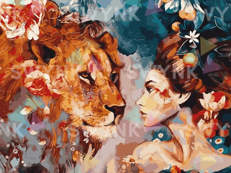 Painting by numbers Lion with Flowers and Woman
