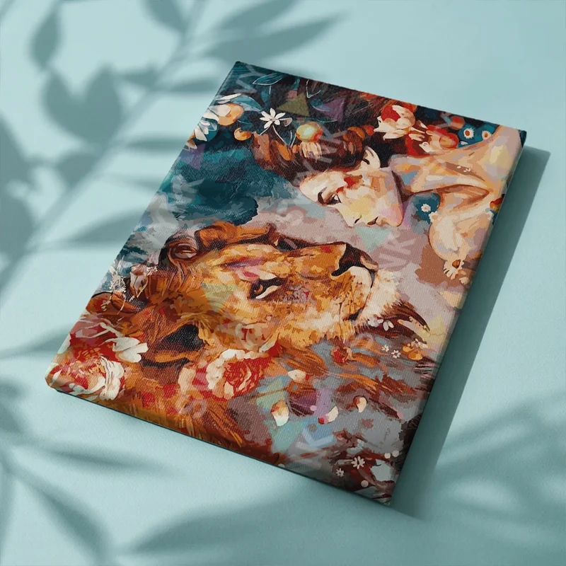 Painting by numbers Lion with Flowers and Woman