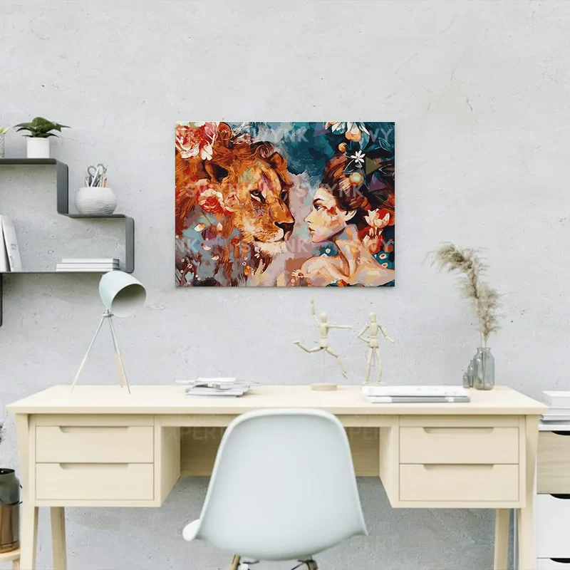 Painting by numbers Lion with Flowers and Woman