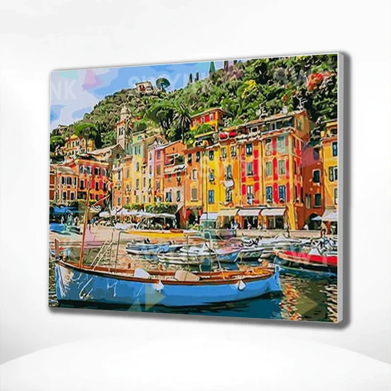 Painting by numbers Town with Boat