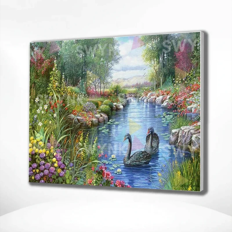 Painting by numbers Enchanting Swans in a Beautiful Landscape