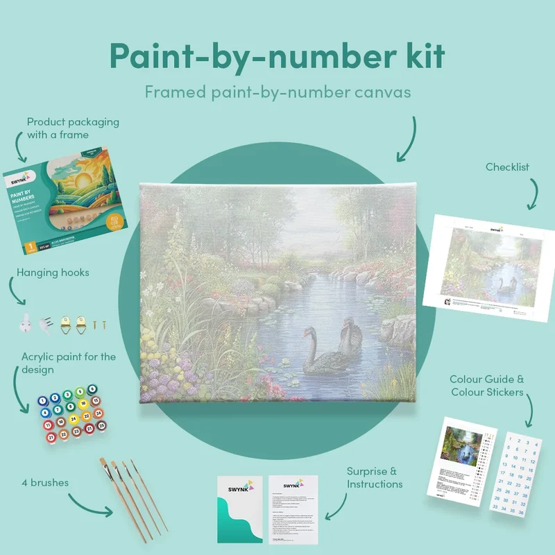 Painting by numbers Enchanting Swans in a Beautiful Landscape