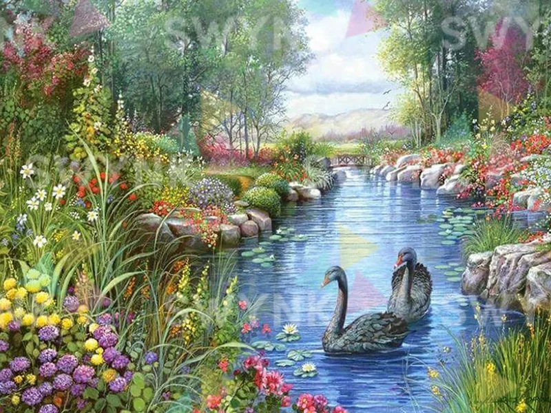 Painting by numbers Enchanting Swans in a Beautiful Landscape