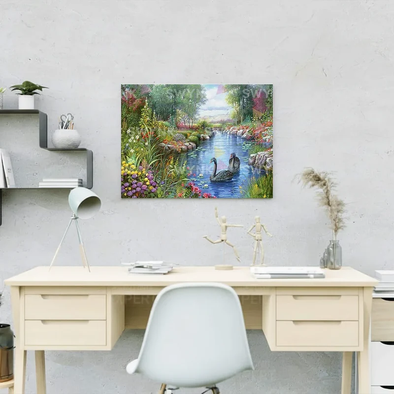 Painting by numbers Enchanting Swans in a Beautiful Landscape